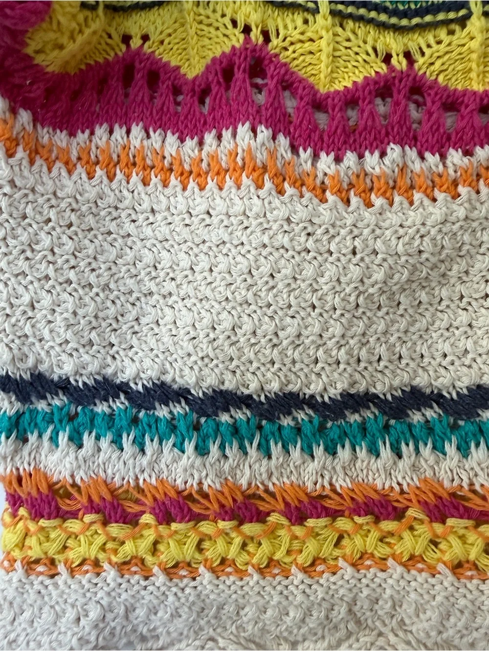 Zara Cream Crochet Scoop Neck Top with Yellow, Pink, Teal & Orange Accents